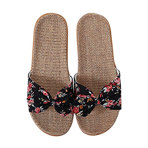 IBLUELOVER Pantuflas Mujer Sandalias Lino de Playa Antideslizantes Chanclas para decoración de Nudos Mariposas Zapatos Transpirables Slippers Cuarto de baño Piscina Oficina