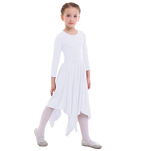 IBTOM CASTLE Danza Vestido de Ballet Flamenco Maillot Adulto con Falda Larga para Mujer Niñas Chica Disfraz Bailarina Niña Blanco 13-14 Años