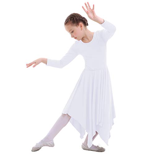 IBTOM CASTLE Danza Vestido de Ballet Flamenco Maillot Adulto con Falda Larga para Mujer Niñas Chica Disfraz Bailarina Niña Blanco 13-14 Años