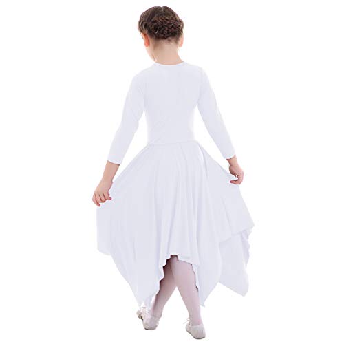 IBTOM CASTLE Danza Vestido de Ballet Flamenco Maillot Adulto con Falda Larga para Mujer Niñas Chica Disfraz Bailarina Niña Blanco 13-14 Años