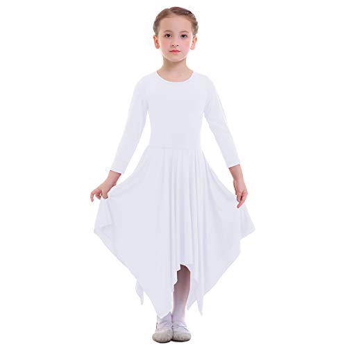 IBTOM CASTLE Danza Vestido de Ballet Flamenco Maillot Adulto con Falda Larga para Mujer Niñas Chica Disfraz Bailarina Niña Blanco 13-14 Años