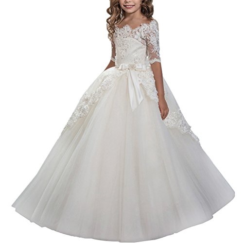 IBTOM CASTLE Vestido de niña de Flores para la Boda Niñas Niños Largo Gala Encaje De Ceremonia Fiesta Elegantes Comunión Paseo Baile Pageant #1 Blanco 10-11 años IBTOM CASTLE Vestido de niña de Flores para la Boda Niñas Niños Largo Gala Encaje De Ceremonia Fiesta Elegantes Comunión Paseo Baile Pageant #1 Blanco 10-11 años