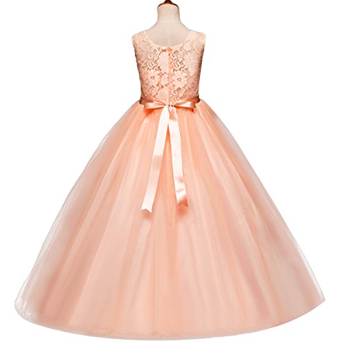 IBTOM CASTLE Vestido de niña de Flores para la Boda Niños Largo Gala Encaje De Ceremonia Fiesta Elegantes Comunión Rosa 10-11 años IBTOM CASTLE Vestido de niña de Flores para la Boda Niños Largo Gala Encaje De Ceremonia Fiesta Elegantes Comunión Rosa 10-11 años
