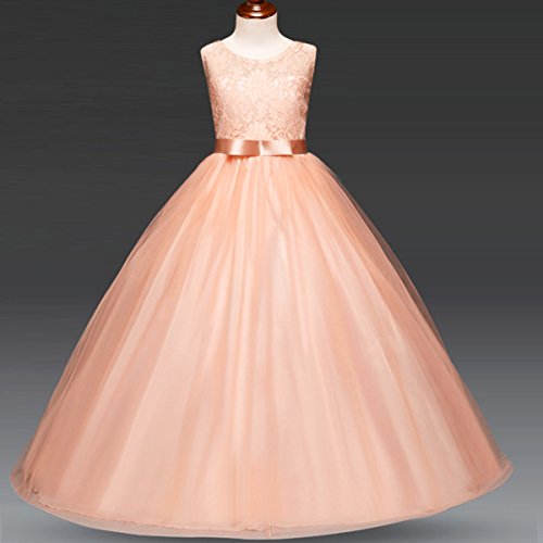 IBTOM CASTLE Vestido de niña de Flores para la Boda Niños Largo Gala Encaje De Ceremonia Fiesta Elegantes Comunión Rosa 10-11 años IBTOM CASTLE Vestido de niña de Flores para la Boda Niños Largo Gala Encaje De Ceremonia Fiesta Elegantes Comunión Rosa 10-11 años