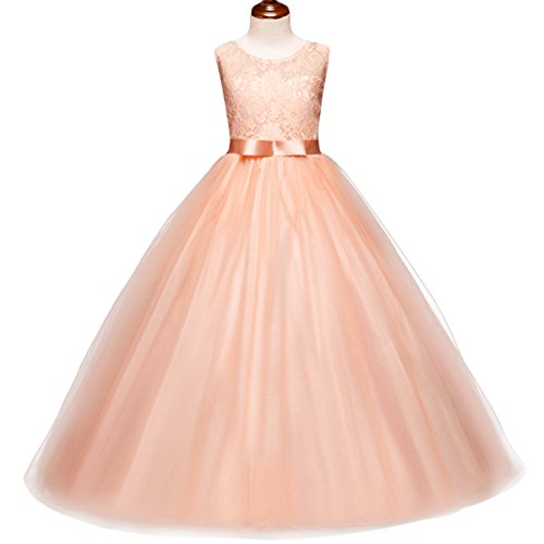 IBTOM CASTLE Vestido de niña de Flores para la Boda Niños Largo Gala Encaje De Ceremonia Fiesta Elegantes Comunión Rosa 10-11 años IBTOM CASTLE Vestido de niña de Flores para la Boda Niños Largo Gala Encaje De Ceremonia Fiesta Elegantes Comunión Rosa 10-11 años