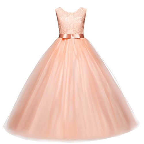 IBTOM CASTLE Vestido de niña de Flores para la Boda Niños Largo Gala Encaje De Ceremonia Fiesta Elegantes Comunión Rosa 10-11 años IBTOM CASTLE Vestido de niña de Flores para la Boda Niños Largo Gala Encaje De Ceremonia Fiesta Elegantes Comunión Rosa 10-11 años