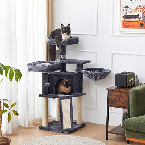 IBUYKE Árbol para Gatos, Torre de Gato rascador Árbol con Escalera de Sisal Bola de Campana, Altura 118cm Gris Ahumado CT012G