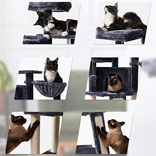 IBUYKE Árbol para Gatos, Torre de Gato rascador Árbol con Escalera de Sisal Bola de Campana, Altura 118cm Gris Ahumado CT012G