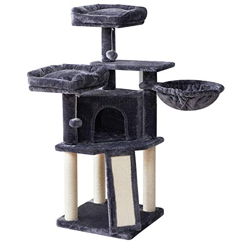 IBUYKE Árbol para Gatos, Torre de Gato rascador Árbol con Escalera de Sisal Bola de Campana, Altura 118cm Gris Ahumado CT012G