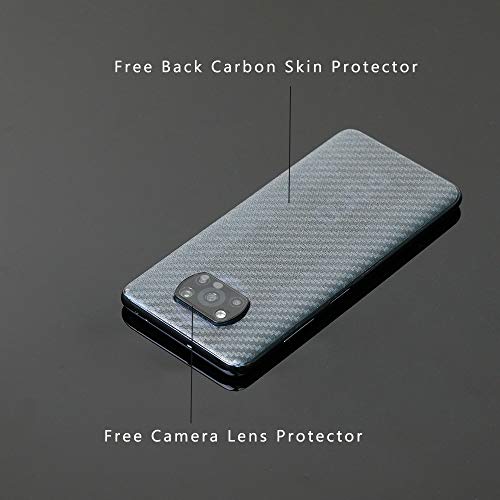 Ibywind Protector de Pantalla para POCO X3 NFC [2 Piezas],con Protector de Lente de Cámara,Atrás Pegatina Protectora Fibra de Carbono,Incluyendo Kit de instalación fácil