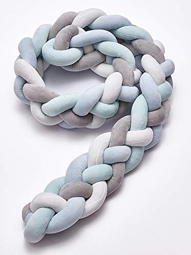 Icegrey Trenza Protector de Cuna 4 Trenzada Bebe Parachoques Cuna Protector de Cabeza para Proteger Bebe y Decorar la Cuna con Bolsa de Lavandería, Gris + Blanco + Verde + Azul, 3m Icegrey Trenza Protector de Cuna 4 Trenzada Bebe Parachoques Cuna Protector de Cabeza para Proteger Bebe y Decorar la Cuna con Bolsa de Lavandería, Gris + Blanco + Verde + Azul, 3m