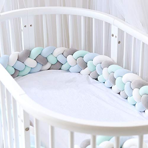 Icegrey Trenza Protector de Cuna 4 Trenzada Bebe Parachoques Cuna Protector de Cabeza para Proteger Bebe y Decorar la Cuna con Bolsa de Lavandería, Gris + Blanco + Verde + Azul, 3m Icegrey Trenza Protector de Cuna 4 Trenzada Bebe Parachoques Cuna Protector de Cabeza para Proteger Bebe y Decorar la Cuna con Bolsa de Lavandería, Gris + Blanco + Verde + Azul, 3m