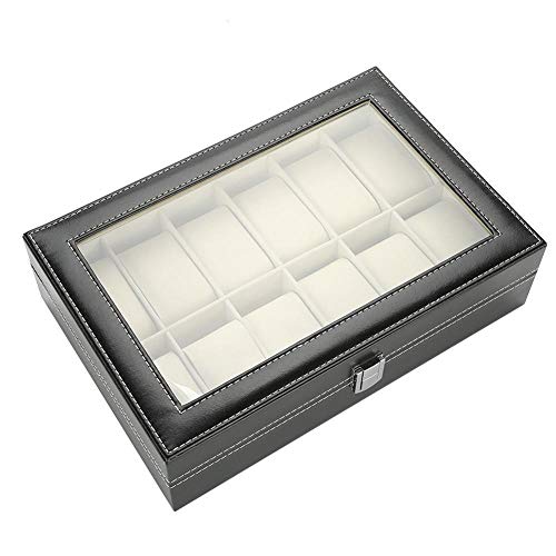 Ichiias Watch Box 12 Grids Jewelry Display Case Anillos de Cuero PU Caja de Almacenamiento Organizador