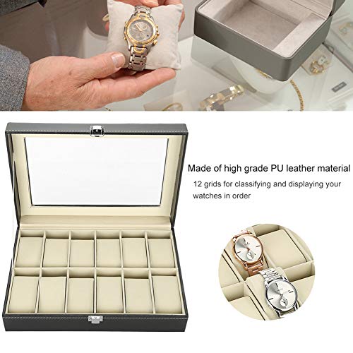 Ichiias Watch Box 12 Grids Jewelry Display Case Anillos de Cuero PU Caja de Almacenamiento Organizador