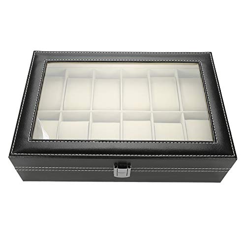 Ichiias Watch Box 12 Grids Jewelry Display Case Anillos de Cuero PU Caja de Almacenamiento Organizador