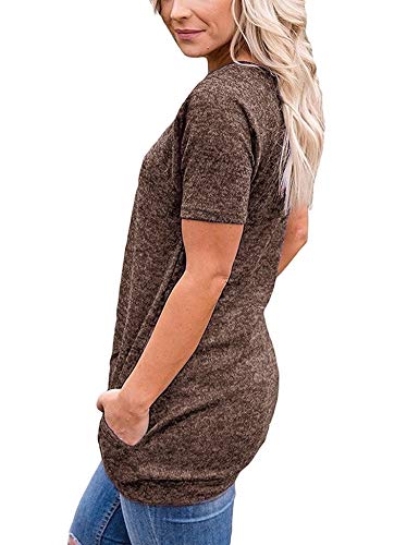 iClosam Camiseta para Mujer Verano con Cuello Redondo Túnica Loose Fit Top con Bolsillos Laterales