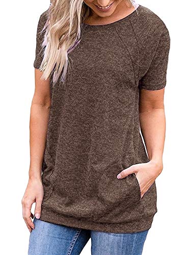 iClosam Camiseta para Mujer Verano con Cuello Redondo Túnica Loose Fit Top con Bolsillos Laterales