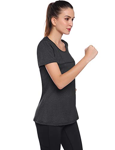 iClosam Camiseta para Mujer Yoga Deportiva Colores Lisos Fitness Transpirable Sueltos Gimnasio Ropa Algodon De Mujers (Negro-1, M)