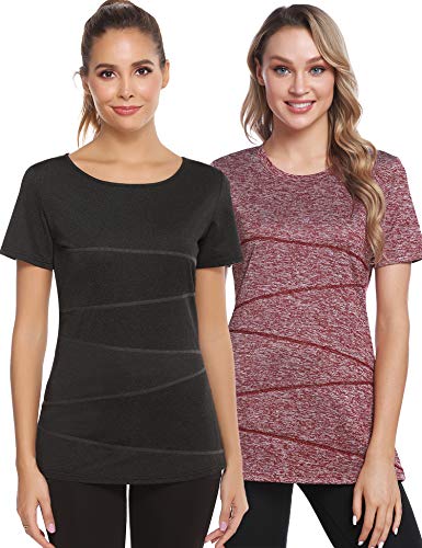 iClosam Paquete 2 Camiseta Mujer Manga Corta Basica Fitness Tops T-Shirt iClosam Paquete 2 Camiseta Mujer Manga Corta Basica Fitness Tops T-Shirt