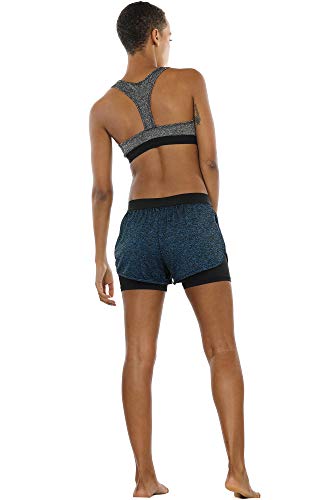 icyzone 2 en 1 Pantalón Corto para Mujer para Correr, Pack de 2 (S, Carboncillo/Azul Real)