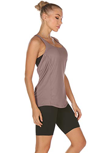 icyzone Camiseta de Fitness Deportiva de Tirantes para Mujer Cruzado-Cruzado 2 en 1 Chaleco Deportivo (S, Mauve Shadows)