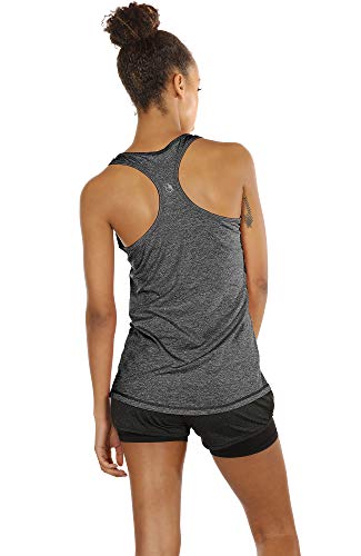 icyzone Camiseta de Fitness Deportiva de Tirantes para Mujer, Pack de 3 (L, Carboncillo/Jam/Rosado)