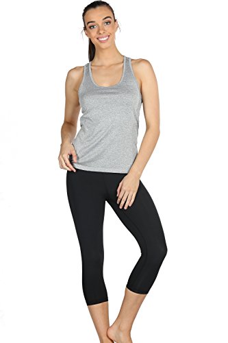 icyzone Camiseta de Fitness Deportiva de Tirantes para Mujer, Pack de 3 (M, Negro/Granito/Verde)