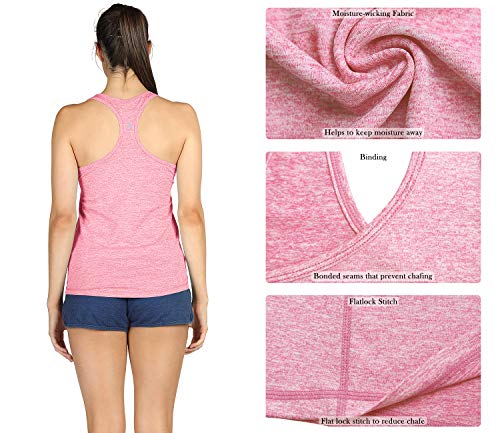 icyzone Camiseta de Fitness Deportiva de Tirantes para Mujer, Pack de 3 (S, Carboncillo/Jam/Rosado)