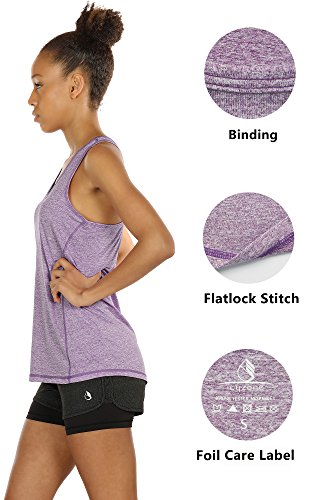 icyzone Camiseta de Fitness Deportiva de Tirantes para Mujer, Pack de 3 (S, Carboncillo/Lavanda/Melocotón)