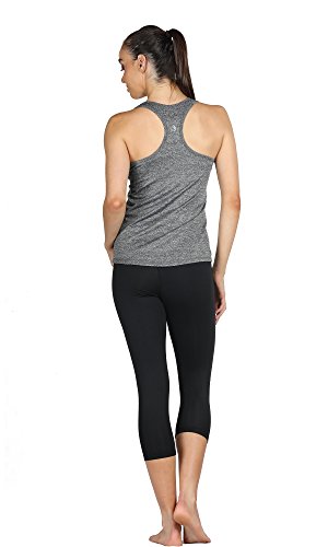 icyzone Camiseta de Fitness Deportiva de Tirantes para Mujer, Pack de 3 (S, Carboncillo/Lavanda/Melocotón)