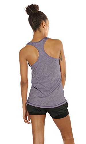 icyzone Camiseta de Fitness Deportiva de Tirantes para Mujer, Pack de 3 (S, Carboncillo/Lavanda/Melocotón)