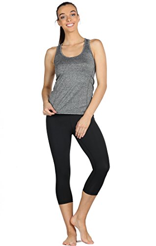 icyzone Camiseta de Fitness Deportiva de Tirantes para Mujer, Pack de 3 (S, Carboncillo/Lavanda/Melocotón)