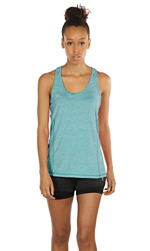 icyzone Camiseta de Fitness Deportiva de Tirantes para Mujer, Pack de 3 (XXL, Negro/Granito/Verde)