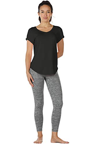 icyzone Camiseta de Yoga Deportiva de Manga Corta de Espalda Abierta para Mujer (M, Negro)