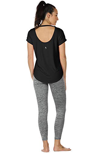 icyzone Camiseta de Yoga Deportiva de Manga Corta de Espalda Abierta para Mujer (M, Negro) icyzone Camiseta de Yoga Deportiva de Manga Corta de Espalda Abierta para Mujer (M, Negro)