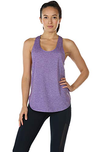 icyzone Camiseta sin Mangas de Fitness para Mujer Chaleco Deportivo, Pack de 2 (L, Negro/Lavanda)