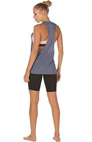 icyzone Sueltas y Ocio Camiseta sin Mangas Camiseta de Fitness Deportiva de Tirantes para Mujer (S, Azul)