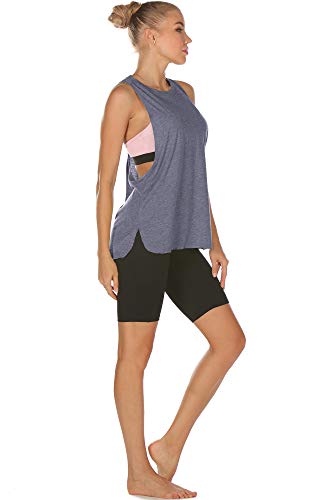 icyzone Sueltas y Ocio Camiseta sin Mangas Camiseta de Fitness Deportiva de Tirantes para Mujer (S, Azul)