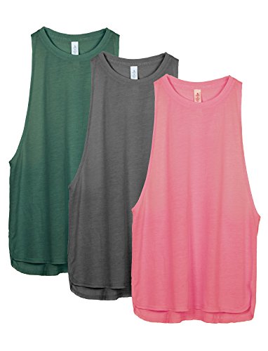 icyzone Sueltas y Ocio Camiseta sin Mangas Camiseta de Fitness Deportiva de Tirantes para Mujer(Paquete de 3) (M, Ejercito Verde/Carboncillo/Rosado)