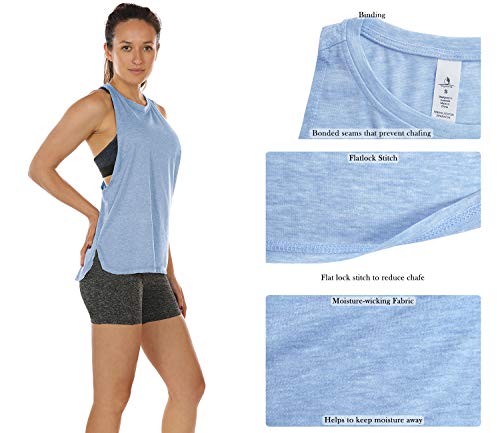 icyzone Sueltas y Ocio Camiseta sin Mangas Camiseta de Fitness Deportiva de Tirantes para Mujer(Paquete de 3) (M, Negro/UVA Morada/Azul Cielo)