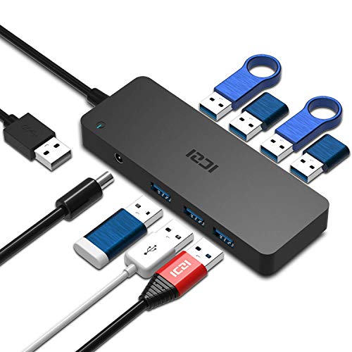 ICZI Hub USB 3.0 7 Puertos USB 3.0 Alimentacion Externa Rapida Velocidad de 5Gbps + 1* Adaptador de Corriente, Concentrador USB 3.0 para Windows, Mac OS, Linux, Negro