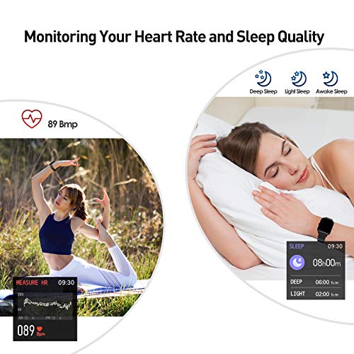 IDEALROYAL Smartwatch, P22 Reloj Inteligente Impermeable con Monitor de Frecuencia Cardíaca, Monitor de Sueño, Podómetro de Seguimiento de Actividad Física con Pantalla Táctil para Android iOS