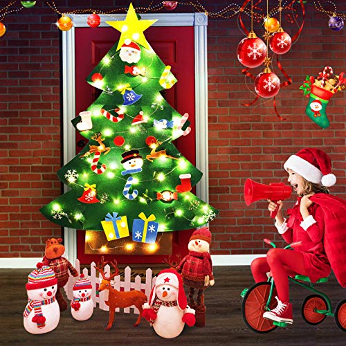 Idefair Árbol de Navidad de Fieltro DIY 26 Piezas de Adornos Desmontables con Luces de Cadena de 3,2 pies para Colgar en la Pared Decoraciones navideñas Idefair Árbol de Navidad de Fieltro DIY 26 Piezas de Adornos Desmontables con Luces de Cadena de 3,2 pies para Colgar en la Pared Decoraciones navideñas