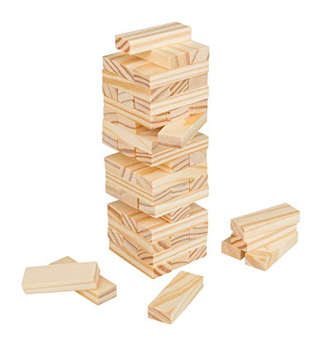 Idena 40206 - Juego de Mesa de Viaje (54 Bloques de Madera, 4,8 x 4,8 x 14,4 cm), diseño de Torre con Movimiento, Color marrón Claro