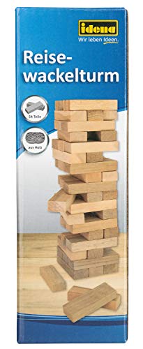 Idena 40206 - Juego de Mesa de Viaje (54 Bloques de Madera, 4,8 x 4,8 x 14,4 cm), diseño de Torre con Movimiento, Color marrón Claro