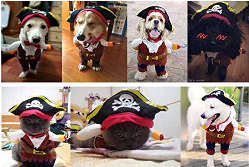 Idepet Pirata del Caribe Disfraz de Gato Funny Dog Ropa para Mascotas Traje Corsair Viste a la Fiesta Ropa de Fiesta para Perros Gato Plus Sombrero (XL)