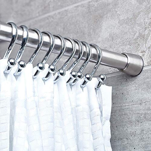 iDesign Barra para cortinas de ducha, soporte para cortinas de baño de tamaño largo y de acero, barra telescópica extensible para instalar sin taladro, plateado mate iDesign Barra para cortinas de ducha, soporte para cortinas de baño de tamaño largo y de acero, barra telescópica extensible para instalar sin taladro, plateado mate