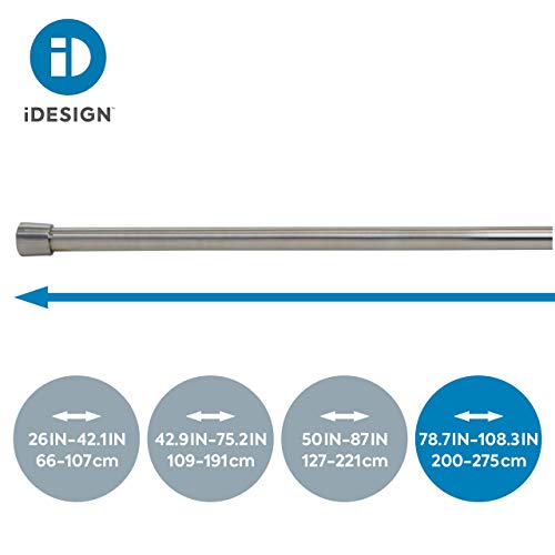 iDesign Barra para cortinas de ducha, soporte para cortinas de baño de tamaño largo y de acero, barra telescópica extensible para instalar sin taladro, plateado mate