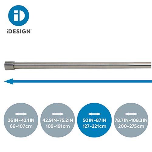 iDesign Barra para cortinas de ducha, soporte para cortinas de baño de tamaño mediano y de acero, barra telescópica extensible para instalar sin taladro, plateado mate