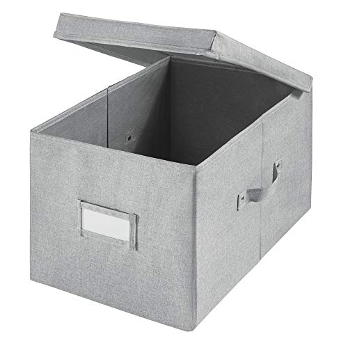 iDesign Codi Cesta de tela con tapa, caja organizadora de poliéster grande, gris